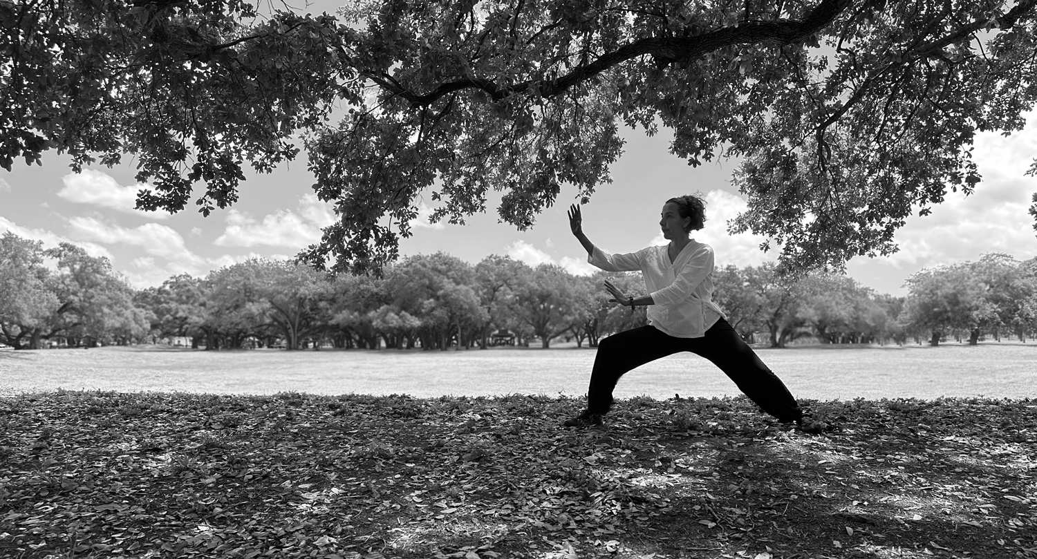 Tai Chi practice under trees